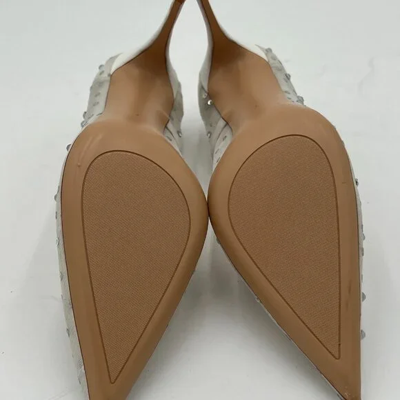 XYD White Rhinestones Studded Stiletto High Heels Mesh Pumps Wedding Shoes - Picture 4 of 5